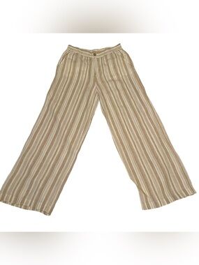 Faherty Beige & Cream Striped Wide-Leg Track Pants